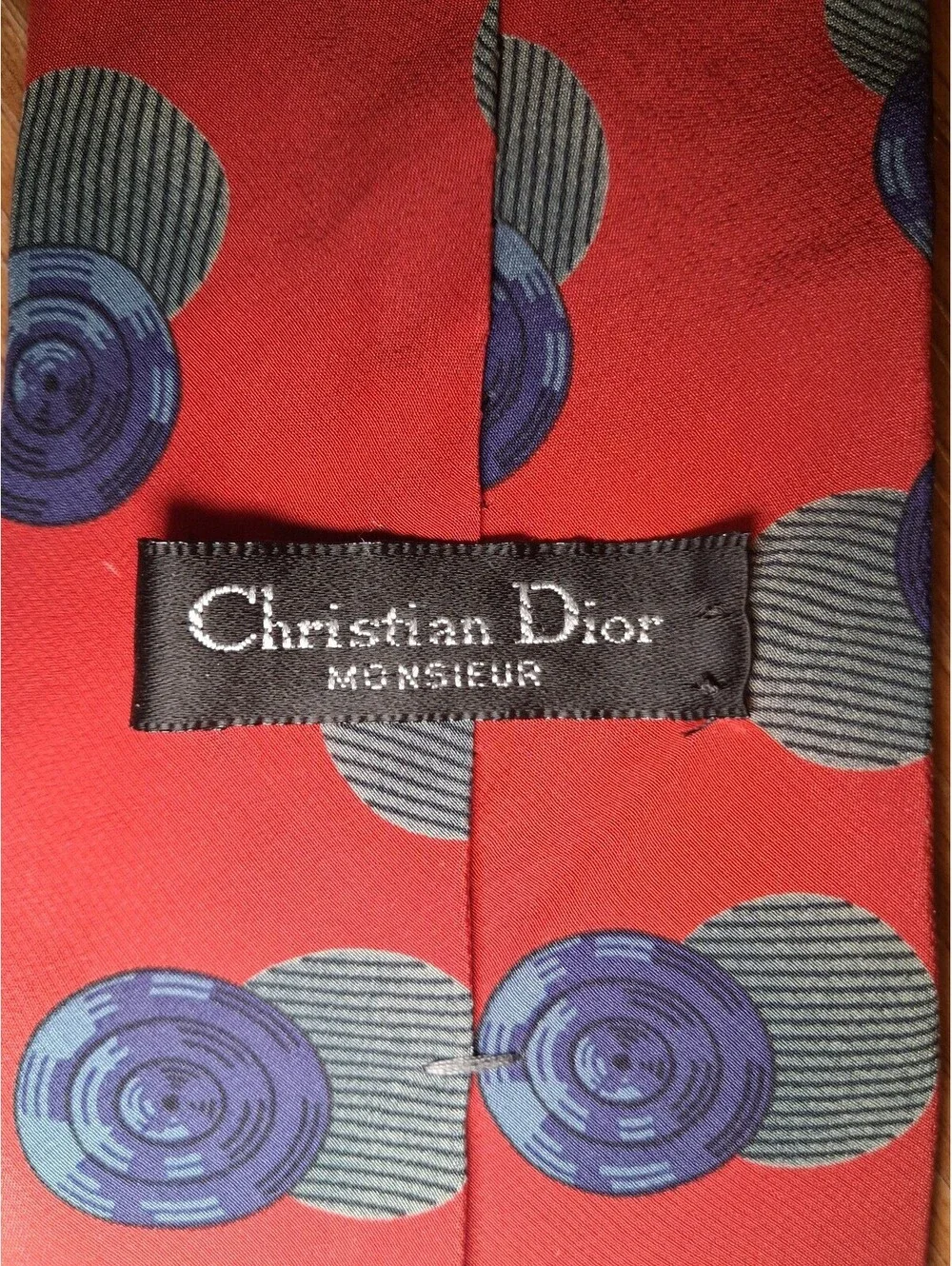 Christian Dior 100% Silk Tie Red Multicolor Geometric Wide